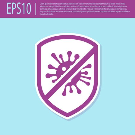 Retro purple Stop virus, bacteria, germs and microbe icon isolated on turquoise background. Antibacterial and antiviral defence, protection infection. Vector Illustrationのイラスト素材