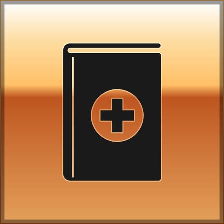 Black Medical book icon isolated on gold background. Vector Illustrationのイラスト素材