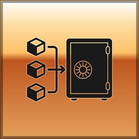 Black Proof of stake icon isolated on gold background. Cryptocurrency economy and finance collection. Vector Illustrationのイラスト素材