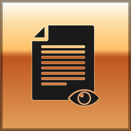 Black Paper page with eye symbol icon isolated on gold background. Open information file sign. Vector Illustrationのイラスト素材