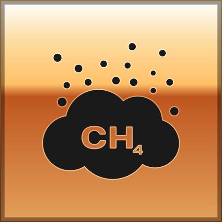Black Methane emissions reduction icon isolated on gold background. CH4 molecule model and chemical formula. Marsh gas. Natural gas. Vector Illustrationのイラスト素材