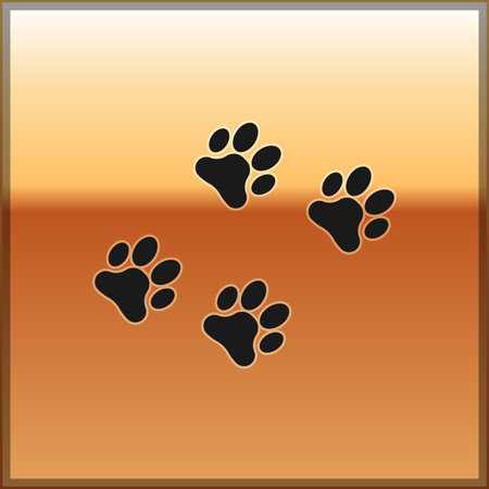 Black Paw print icon isolated on gold background. Dog or cat paw print. Animal track. Vector Illustrationのイラスト素材