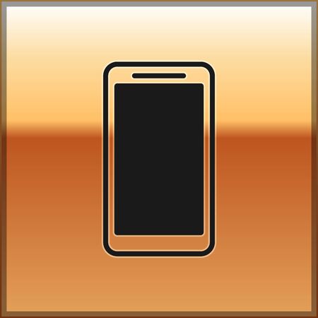 Black Smartphone, mobile phone icon isolated on gold background. Vector Illustrationのイラスト素材