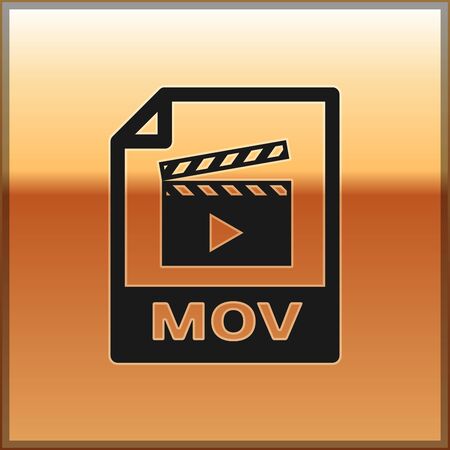 Black MOV file document icon. Download mov button icon isolated on gold background. MOV file symbol. Audio and video collection. Vector Illustrationのイラスト素材