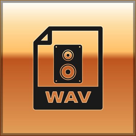Black WAV file document icon. Download wav button icon isolated on gold background. WAV waveform audio file format for digital audio riff files. Vector Illustrationのイラスト素材