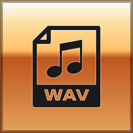 Black WAV file document icon. Download wav button icon isolated on gold background. WAV waveform audio file format for digital audio riff files. Vector Illustrationのイラスト素材