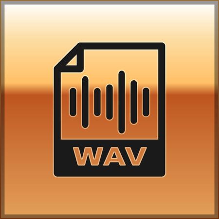 Black WAV file document icon. Download wav button icon isolated on gold background. WAV waveform audio file format for digital audio riff files. Vector Illustrationのイラスト素材