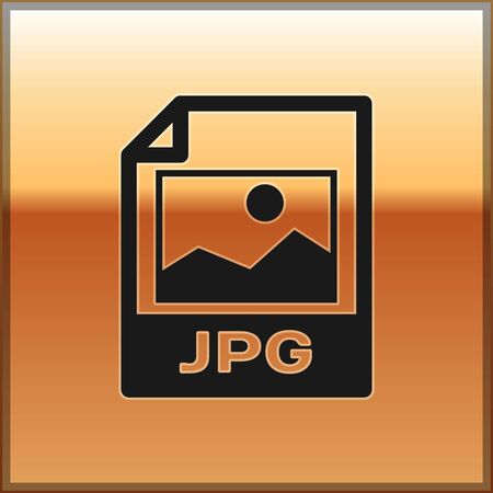 Black JPG file document icon. Download image button icon isolated on gold background. JPG file symbol. Vector Illustrationのイラスト素材