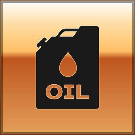 Black Plastic canister for motor machine oil icon isolated on gold background. Oil gallon. Oil change service and repair. Engine oil sign. Vector Illustrationのイラスト素材