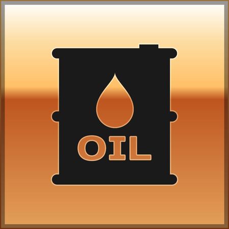 Black Oil barrel icon isolated on gold background. Oil drum container. For infographics, fuel, industry, power, ecology. Vector Illustrationのイラスト素材