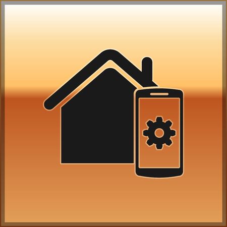 Black Smart home - remote control system icon isolated on gold background. Vector Illustrationのイラスト素材