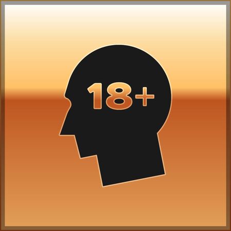 Black Human head with inscription 18 plus icon isolated on gold background. 18 plus content sign. Adults content only icon. Vector Illustrationのイラスト素材