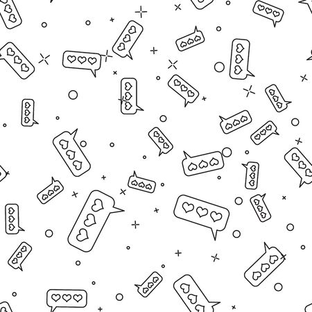 Black Like and heart icon isolated seamless pattern on white background. Counter Notification Icon. Vector Illustrationのイラスト素材