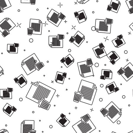 Black Delete file document icon isolated seamless pattern on white background. Paper sheet with recycle bin sign. Rejected document icon. Cross on paper. Vector Illustrationのイラスト素材