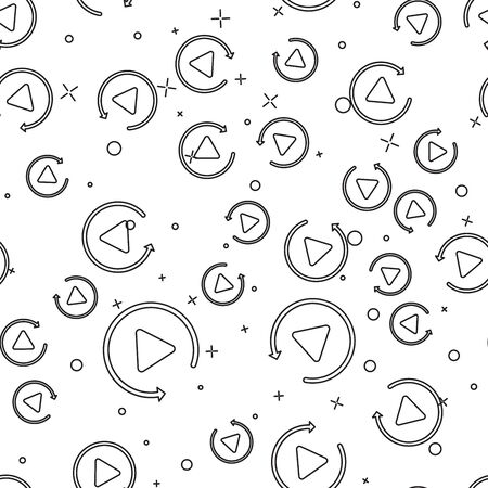 Black Video play button like simple replay icon isolated seamless pattern on white background. Vector Illustrationのイラスト素材