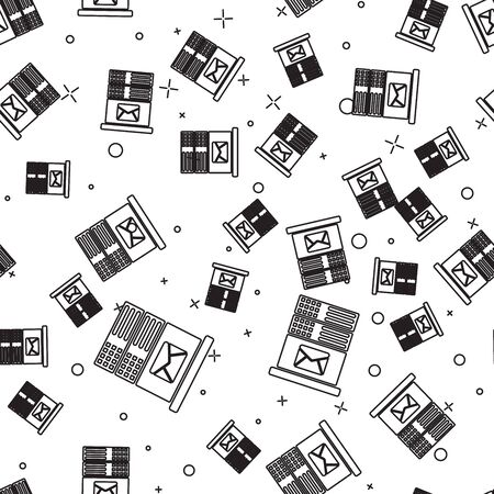 Black Mail server icon isolated seamless pattern on white background. Vector Illustrationのイラスト素材