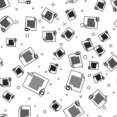Black Paper page with eye symbol icon isolated seamless pattern on white background. Open information file sign. Vector Illustrationのイラスト素材