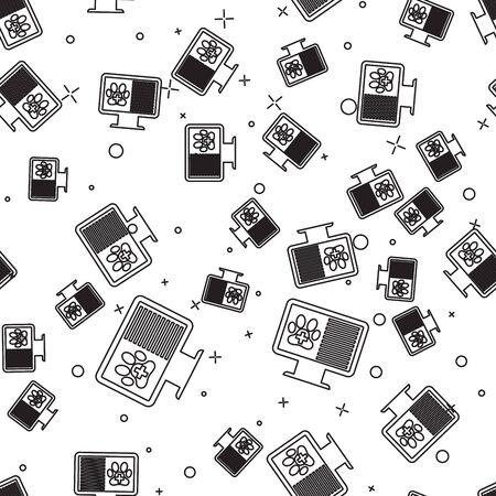Black Medical clinical record pet on monitor icon isolated seamless pattern on white background. Health insurance form. Prescription, medical check marks report. Vector Illustrationのイラスト素材