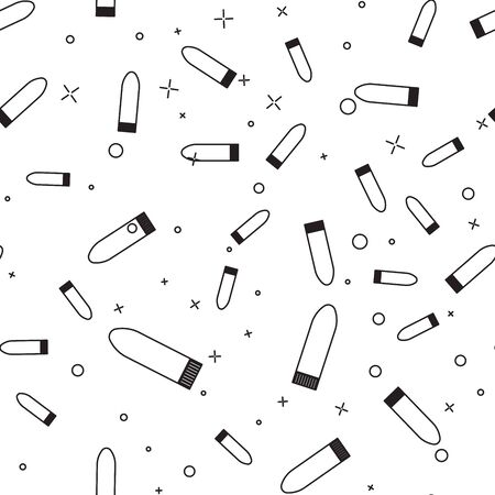 Black line Dildo vibrator for sex games icon isolated seamless pattern on white background. Sex toy for adult. Vaginal exercise machines for intimate. Vector Illustrationのイラスト素材