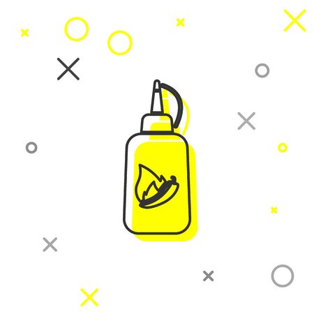 Grey Ketchup bottle line icon isolated on white background. Fire flame icon. Hot chili pepper pod sign. Barbecue and BBQ grill symbol. Vector Illustrationのイラスト素材