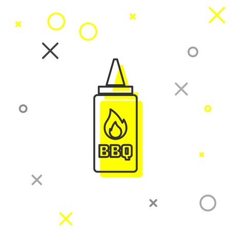 Grey Ketchup bottle line icon isolated on white background. Fire flame icon. Barbecue and BBQ grill symbol. Vector Illustrationのイラスト素材