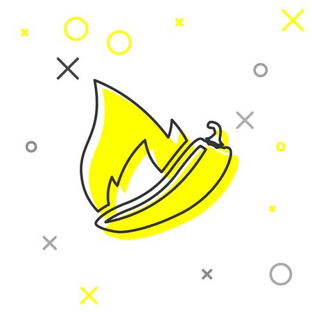 Grey Hot chili pepper pod line icon isolated on white background. Design for grocery, culinary products, seasoning and spice package, cooking book. Vector Illustrationのイラスト素材