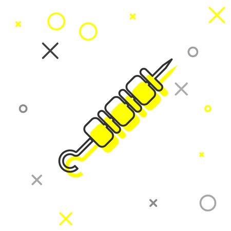 Grey Grilled shish kebab on skewer stick line icon isolated on white background. Meat kebab on skewer stick. Picnic with grilled meat. Vector Illustrationのイラスト素材