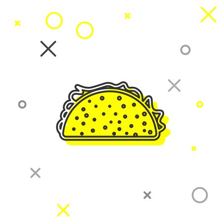 Grey Taco with tortilla line icon isolated on white background. Traditional mexican fast food. Vector Illustrationのイラスト素材