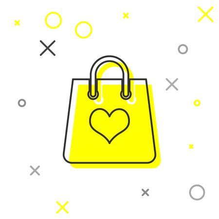 Grey line Shopping bag with heart icon isolated on white background. Shopping bag shop love like heart icon. Valentines day symbol. Vector Illustrationのイラスト素材