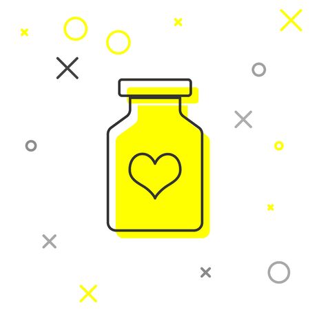 Grey line Medicine bottle with pills for potency, aphrodisiac icon isolated on white background. Sex pills for men and women. Vector Illustrationのイラスト素材