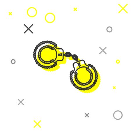 Grey line Sexy fluffy handcuffs icon isolated on white background. Handcuffs with fur. Fetish accessory. Sex shop stuff for sadist and masochist. Vector Illustrationのイラスト素材