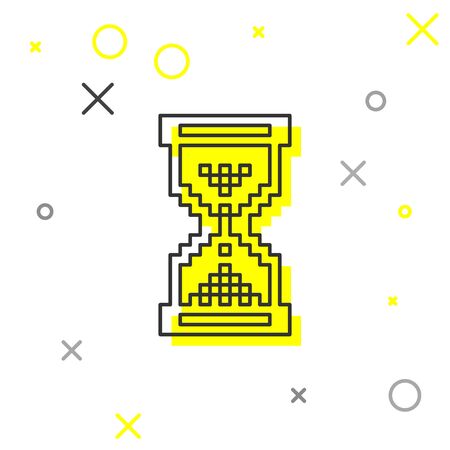 Grey line Hourglass pixel with flowing sand icon isolated on white background. Sand clock sign. Business and time management concept. Vector Illustrationのイラスト素材
