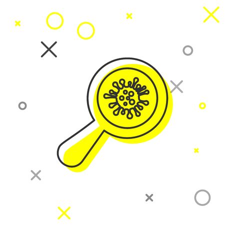 Grey line Microorganisms under magnifier icon isolated on white background. Bacteria and germs, cell cancer, microbe, virus, fungi. Vector Illustrationのイラスト素材