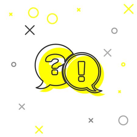 Grey line Speech bubbles with Question and Exclamation icon isolated on white background. FAQ sign. Copy files, chat speech bubble and chart. Vector Illustrationのイラスト素材