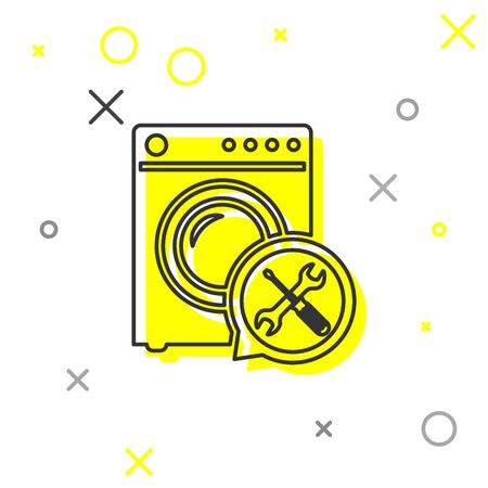 Grey line Washer with screwdriver and wrench icon isolated on white background. Adjusting, service, setting, maintenance, repair, fixing. Vector Illustrationのイラスト素材