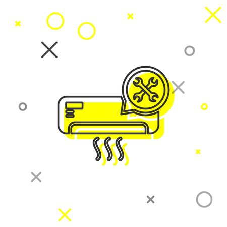 Grey line Air conditioner with screwdriver and wrench icon isolated on white background. Adjusting, service, setting, maintenance, repair, fixing. Vector Illustrationのイラスト素材