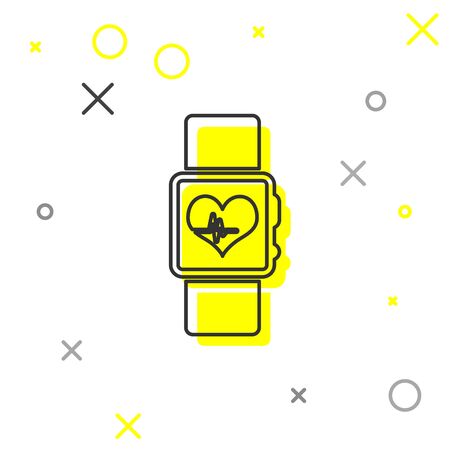 Grey Smart watch showing heart beat rate line icon isolated on white background. Fitness App concept. Vector Illustrationのイラスト素材