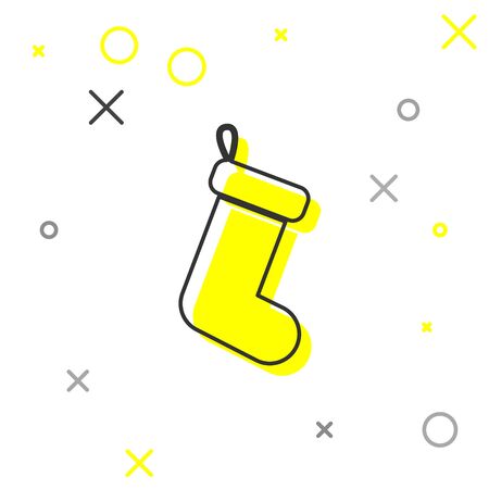 Grey Christmas sock line icon isolated on white background. Vector Illustrationのイラスト素材
