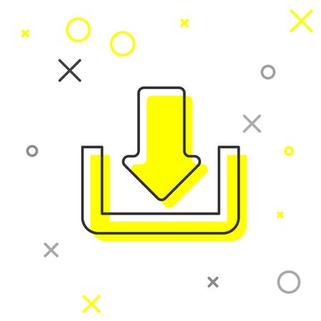 Grey Download line icon isolated on white background. Upload button. Load symbol. Arrow point to down. Vector Illustrationのイラスト素材