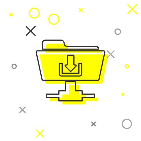 Grey FTP folder download line icon isolated on white background. Concept of software update, transfer protocol, router, teamwork tool management, copy process. Vector Illustrationのイラスト素材