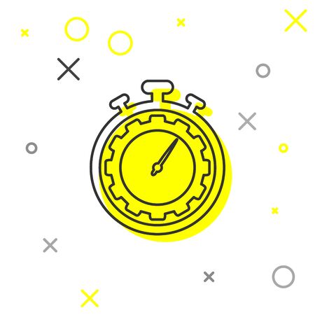 Grey Time Management line icon isolated on white background. Clock and gear sign. Productivity symbol. Vector Illustrationのイラスト素材