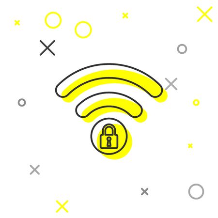 Grey Wifi locked sign line icon isolated on white background. Password internet  symbol. Wireless Network icon. Wifi zone. Vector Illustrationのイラスト素材