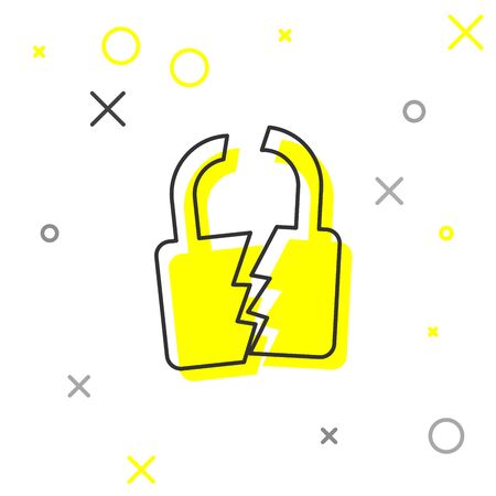 Grey Broken or cracked lock line icon isolated on white background. Unlock sign. Vector Illustrationのイラスト素材