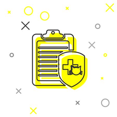 Grey Clipboard with medical clinical record pet line icon isolated on white background. Health insurance form. Medical check marks report. Vector Illustrationのイラスト素材