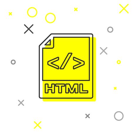 Grey HTML file document icon. Download html button line icon isolated on white background. HTML file symbol. Markup language symbol. Vector Illustrationのイラスト素材