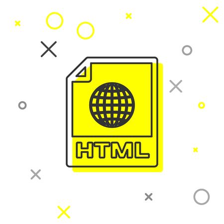 Grey HTML file document icon. Download html button line icon isolated on white background. HTML file symbol. Markup language symbol. Vector Illustrationのイラスト素材