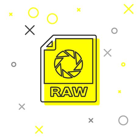 Grey RAW file document icon. Download raw button line icon isolated on white background. RAW file symbol. Vector Illustrationのイラスト素材