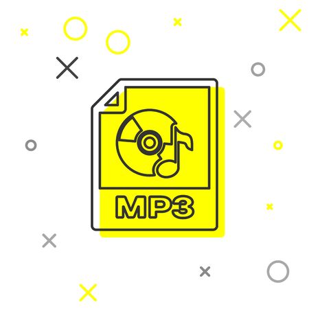 Grey MP3 file document icon. Download mp3 button line icon isolated on white background. Mp3 music format sign. MP3 file symbol. Vector Illustrationのイラスト素材