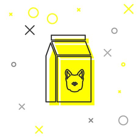 Grey Bag of food for dog line icon isolated on white background. Food for animals. Pet food package. Vector Illustrationのイラスト素材