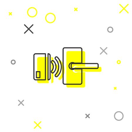 Grey Digital door lock with wireless technology for unlock line icon isolated on white background. Door handle sign. Security smart home of concept. Vector Illustrationのイラスト素材